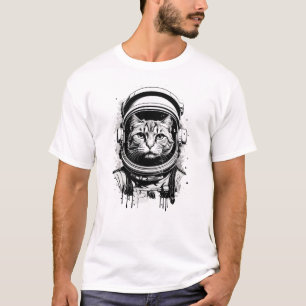 Schwarz-weiße Astronautenkatze T-Shirt