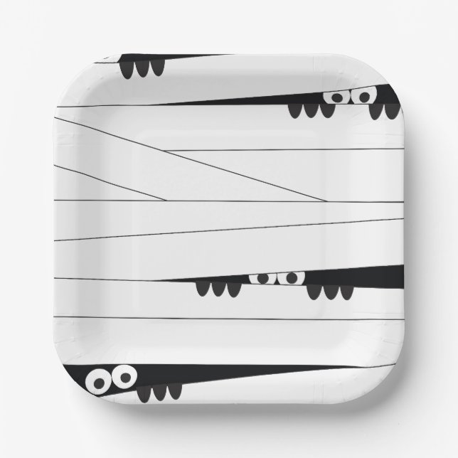 Schwarz-weiße Augen pinkeln Mummy Halloween Pappteller (Vorderseite)