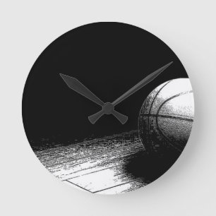 Schwarz-weiße Basketball-Kunst Runde Wanduhr