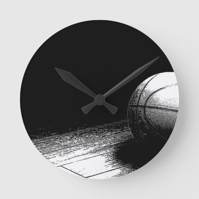 Schwarz-weiße Basketball-Kunst Runde Wanduhr (Vorderseite)