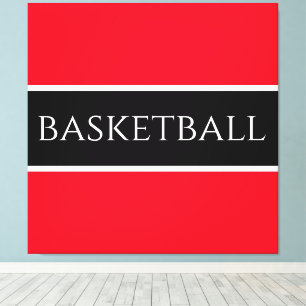 Schwarz-weiße BASKETBALLStreifen, hell rot Leinwanddruck