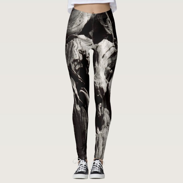 Schwarz-weiße Baumrinde Leggings (Vorderseite)