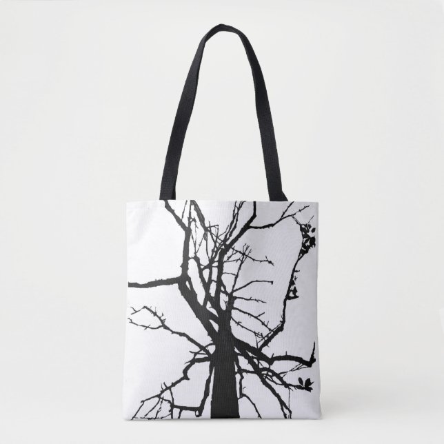 Schwarz-weiße Baumzweige Abstrakt Tote Bag (Vorderseite)