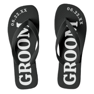 Schwarz-weiße benutzerdefinierte Bräutigam-Hochzei Flip Flops