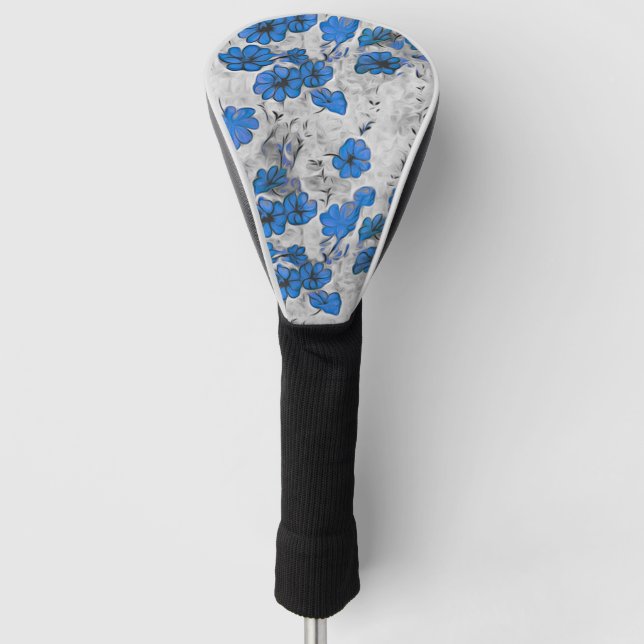 Schwarz-weiße blaue Splash-Blume  Golf Headcover (Vorderseite)