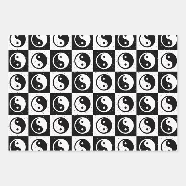 Schwarz-weiße Blockdruckaufzeichnung Yin-Yang Geschenkpapier Set (Vorderseite)