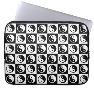 Schwarz-weiße Blockdruckaufzeichnung Yin-Yang Laptopschutzhülle
