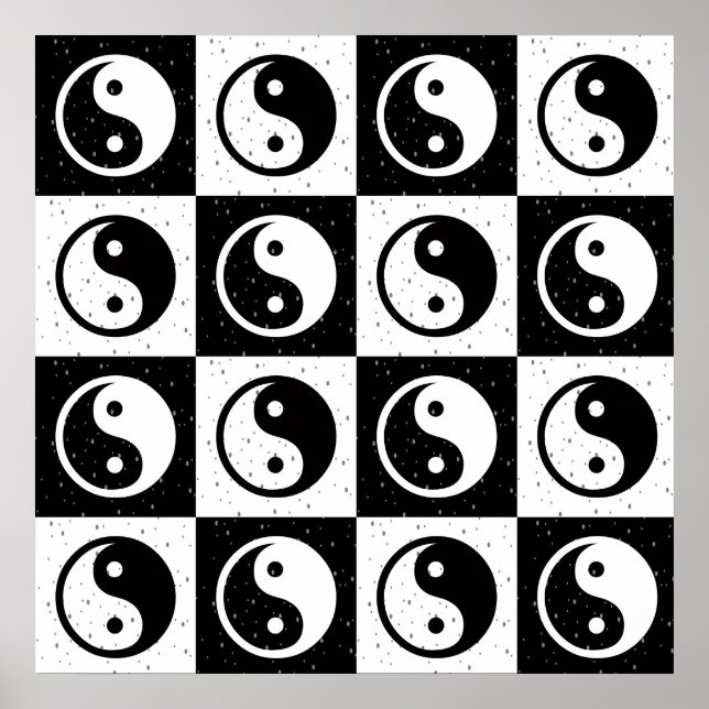 Schwarz-weiße Blockdruckaufzeichnung Yin-Yang Poster (Vorne)