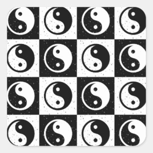 Schwarz-weiße Blockdruckaufzeichnung Yin-Yang Quadratischer Aufkleber