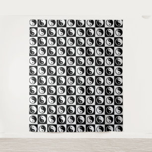 Schwarz-weiße Blockdruckaufzeichnung Yin-Yang Wandteppich