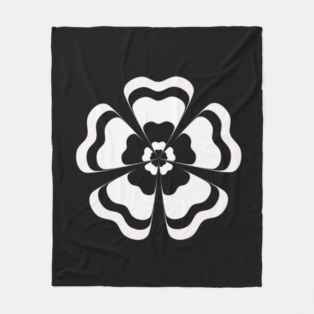 Schwarz-weiße Blume Form Monogramm Fleecedecke (Vorderseite)
