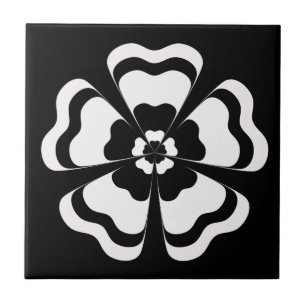 Schwarz-weiße Blume Form Monogramm Fliese