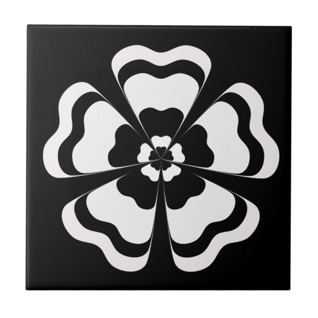 Schwarz-weiße Blume Form Monogramm Fliese (Vorderseite)