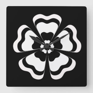 Schwarz-weiße Blume Form Monogramm Quadratische Wanduhr