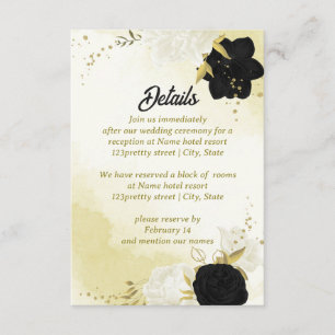 Schwarz-weiße Blume Gold Blätter Begleitkarte
