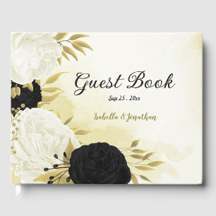 Schwarz-weiße Blume Gold Blätter Gästebuch