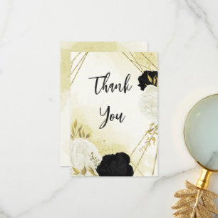 Schwarz-weiße Blume Gold Blätter Hochzeit Dankeskarte