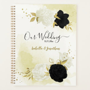 Schwarz-weiße Blume Goldhochzeitplaner Planer