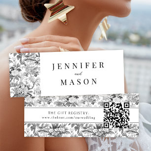 Schwarz-weiße Blume Hochzeit QR Registrierungskart