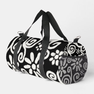 Schwarz-weiße Blume mit Blumen und Wirbel Blume Sw Duffle Bag