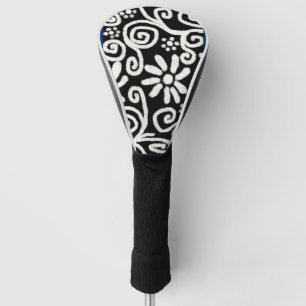 Schwarz-weiße Blume mit Blumen und Wirbel Blume Sw Golf Headcover
