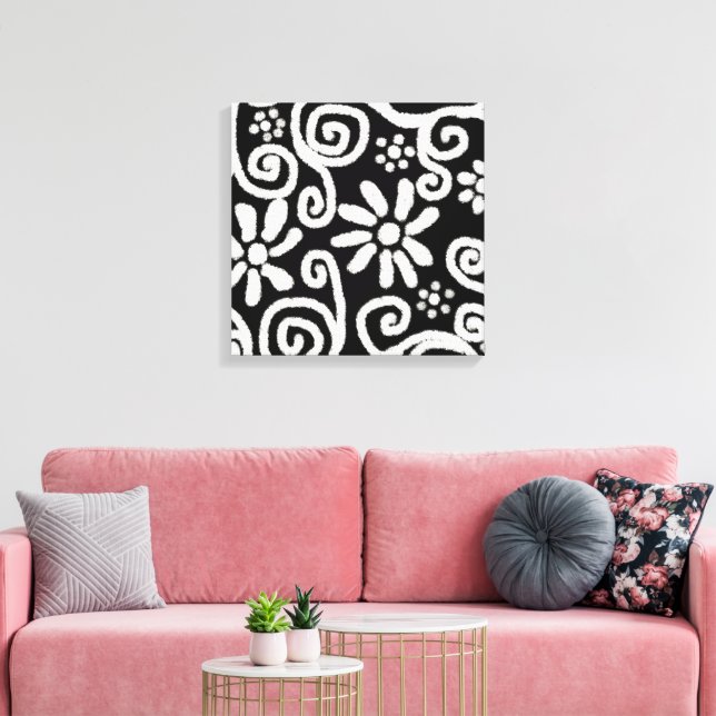 Schwarz-weiße Blume mit Blumen und Wirbel Blume Sw Leinwanddruck (Insitu (Wohnzimmer))