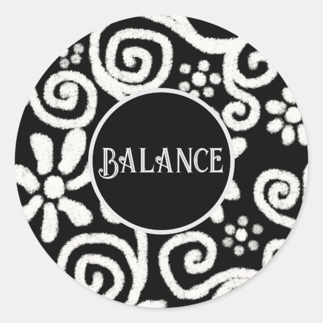 Schwarz-weiße Blume mit Blumen und Wirbel Personal Runder Aufkleber (Vorderseite)