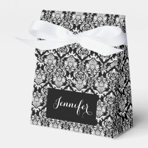 Schwarz-Weiße Blumen-Damasken Mit Monogramm Geschenkschachtel