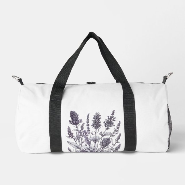 Schwarz-weiße Blumen Duffle Bag (Vorderseite)