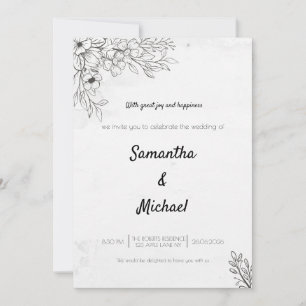 Schwarz-Weiße Blumen-Foto-Hochzeitseinladung Einladung