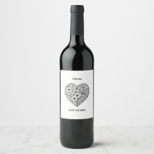 schwarz-weiße Blumen Herzwein-Etiketten Weinetikett