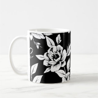 Schwarz-weiße Blumen Kaffeetasse