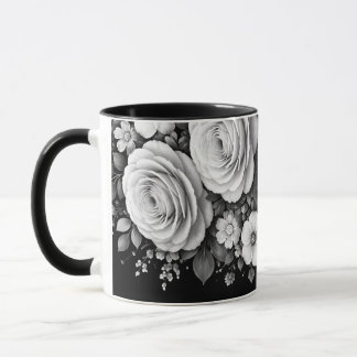 Schwarz-weiße Blumen-Kaffeetasse Tasse