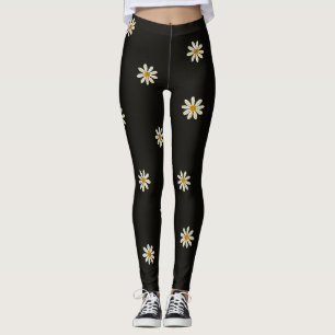 Schwarz-weiße Blumen Leggings