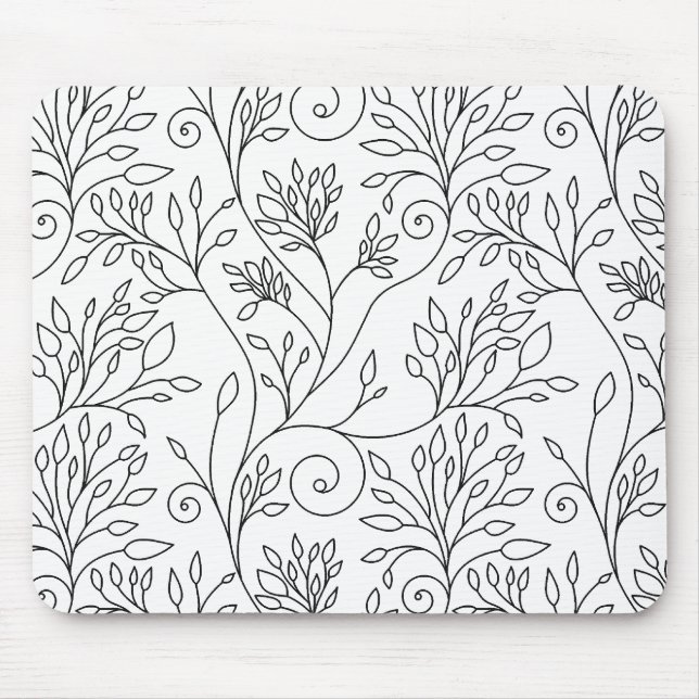 Schwarz-weiße Blumen-Mauspad Mousepad (Vorne)