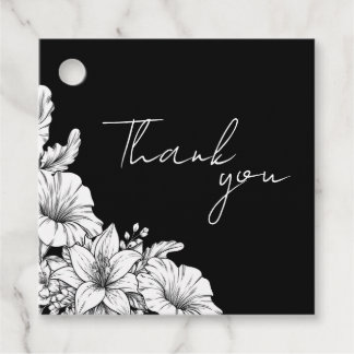 Schwarz-weiße Blumen-Name-Monogramm-Hochzeit Geschenkanhänger
