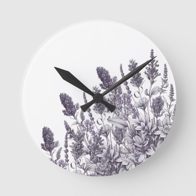 Schwarz-weiße Blumen Runde Wanduhr (Vorderseite)