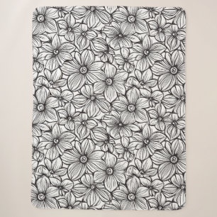 Schwarz Weiße Blumen Sherpadecke