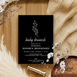Schwarz-weiße Blumen-Sommer-Herbst-Baby-Party Einladung