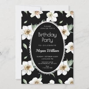Schwarz-weiße Blumen zum Geburtstag Einladung