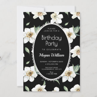 Schwarz-weiße Blumen zum Geburtstag Einladung