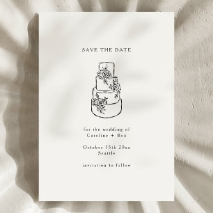 Schwarz-weiße Blumendoodle Minimalistische Hochzei Save The Date