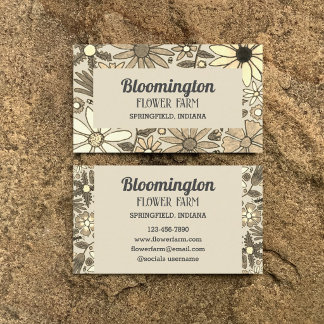 Schwarz-weiße Blumenillustration Floral Visitenkarte
