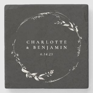 Schwarz-weiße Blumenkreuz-Monogramm Personalisiert Steinuntersetzer