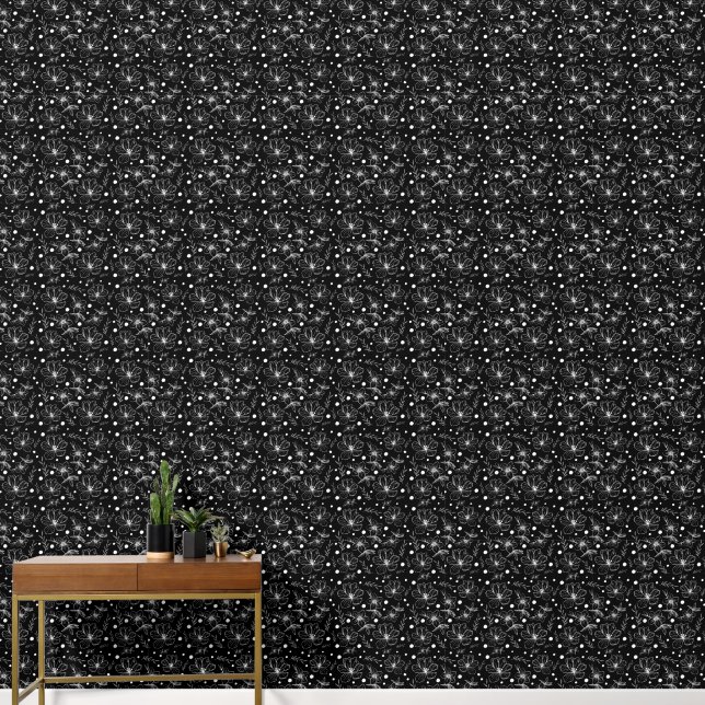 Schwarz-Weiße Blumenmuster Tapete (Korridor)