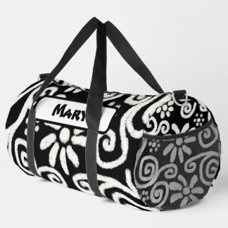 Schwarz-weiße Blumenmuster Wirbel Muster Personali Duffle Bag