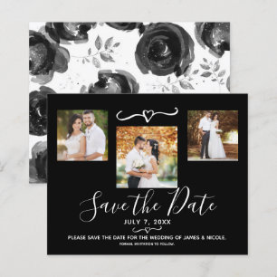 Schwarz-weiße Blumenrosen Foto zur Hochzeitseinlad