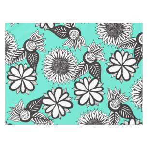 Schwarz-weiße Bohemische Hand gezeichnete Blumen Tischdecke