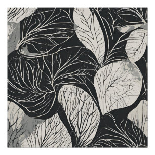 Schwarz-weiße botanische Blattkunst Poster