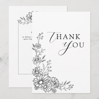 Schwarz-weiße botanische Gartendaisy-Hochzeit Dankeskarte